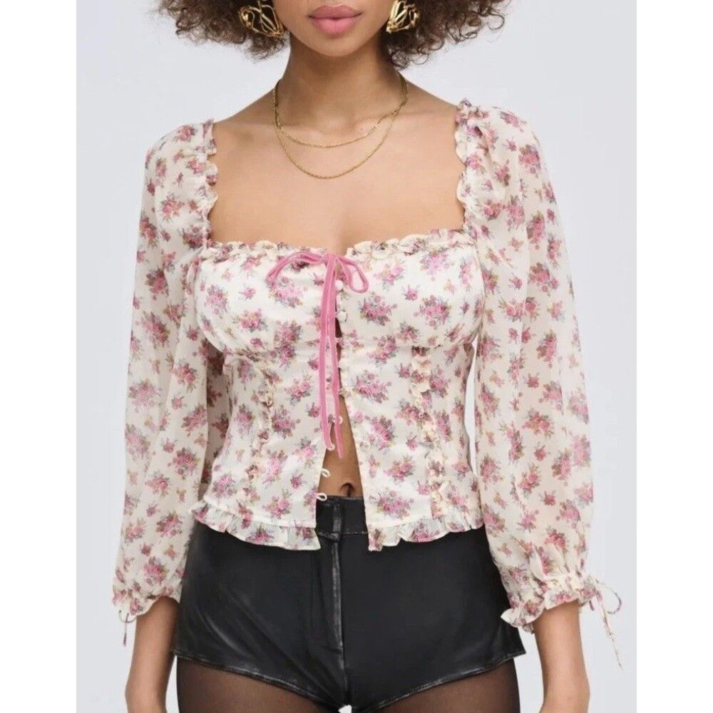 For Love & Lemons NWT Etienne Floral Top Size Small Coquette Cottage Fairy